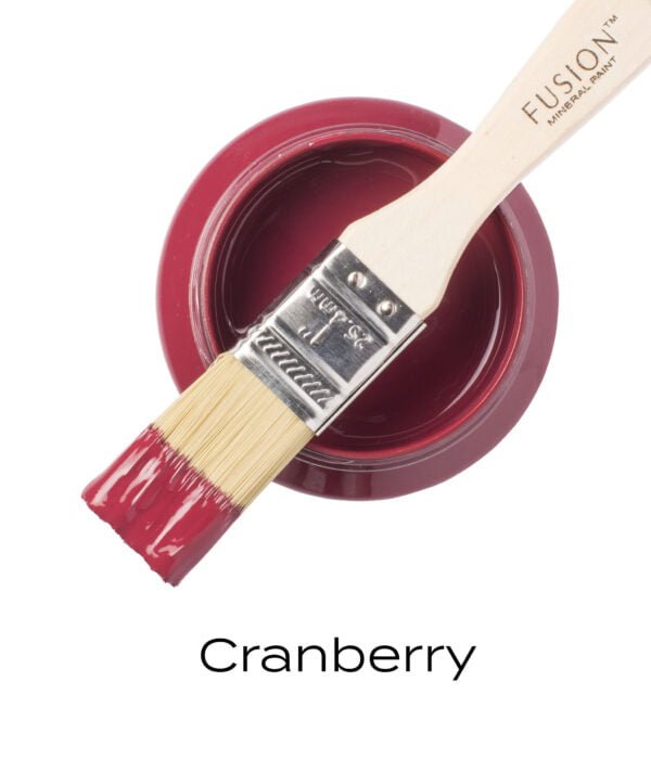 Angled Brush on top of an open pint of Cranberry Fusion mineral paint.