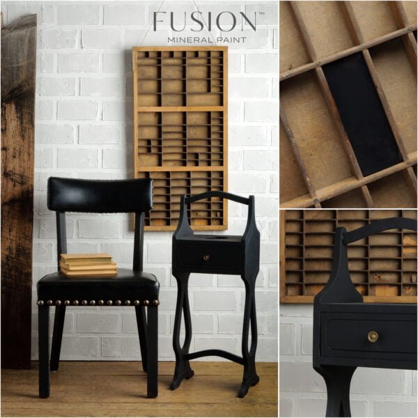 Furniture painted with the Coal Black Fusion mineral paint.