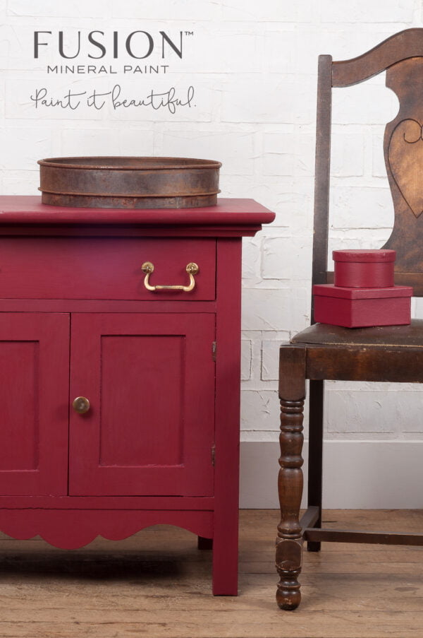 Furniture painted with the Cranberry Fusion mineral paint.