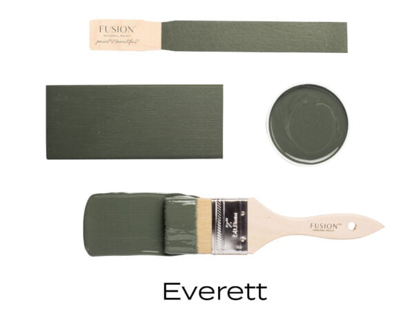 Colour swatches and a paintbrush dipped in Everett Fusion mineral paint to indicate the colour.