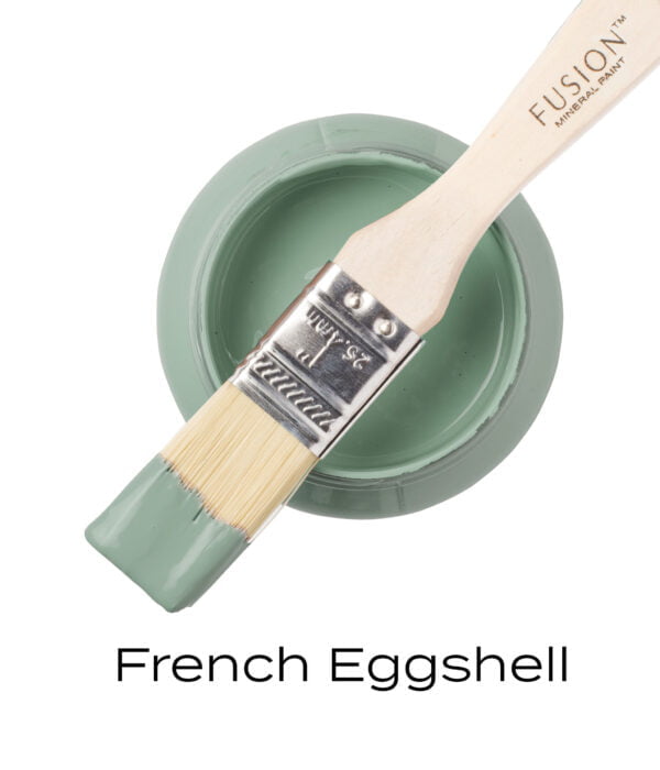 Angled Brush on top of an open pot of French Eggshell Fusion mineral paint.