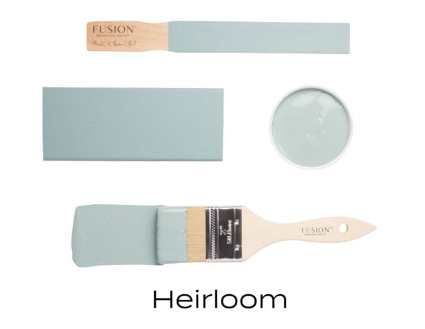 Colour swatches and paintbrush dipped in Heirloom Fusion Mineral paint.