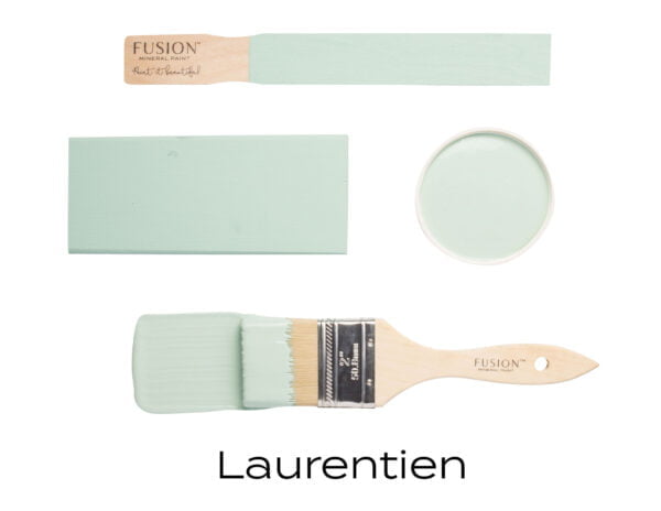 Colour swatches and paintbrush dipped in Laurentien Fusion Mineral paint.