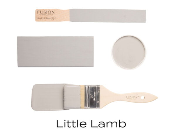 Colour swatches and paintbrush dipped in Little Lamb Fusion Mineral paint.