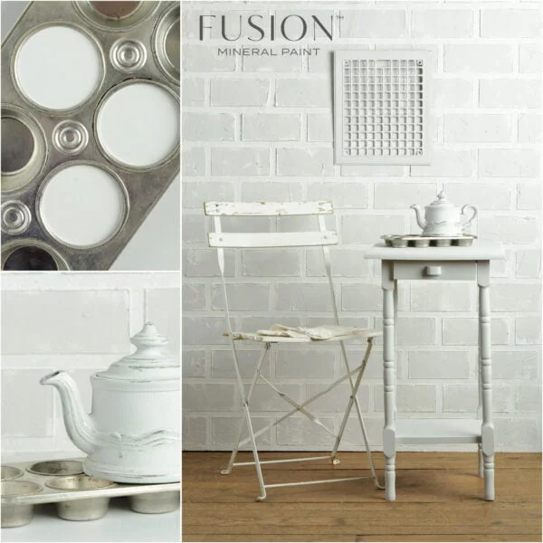 Furniture painted with the Lamp White Fusion mineral paint.