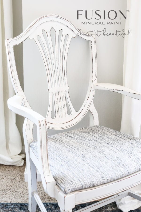 A wooden chair painted with the Raw Silk Fusion mineral paint.