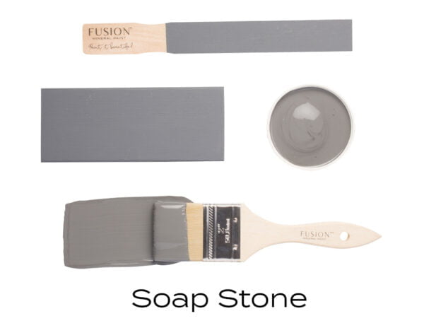 Colour swatches and paintbrush dipped in Soap Stone Fusion Mineral paint.