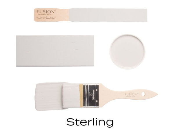 Colour swatches and paintbrush dipped in Sterling Fusion Mineral paint.