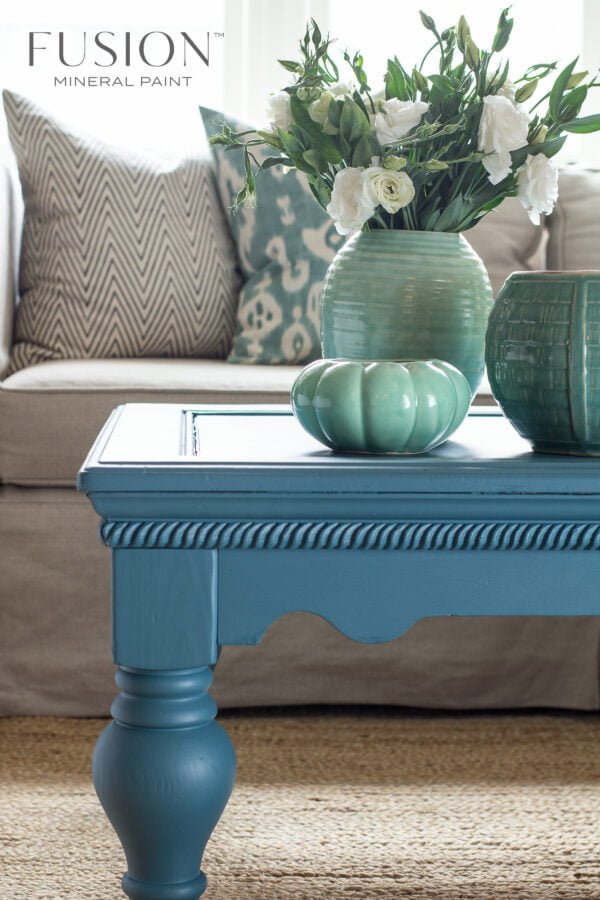 A coffee table painted with the Seaside Fusion mineral paint.